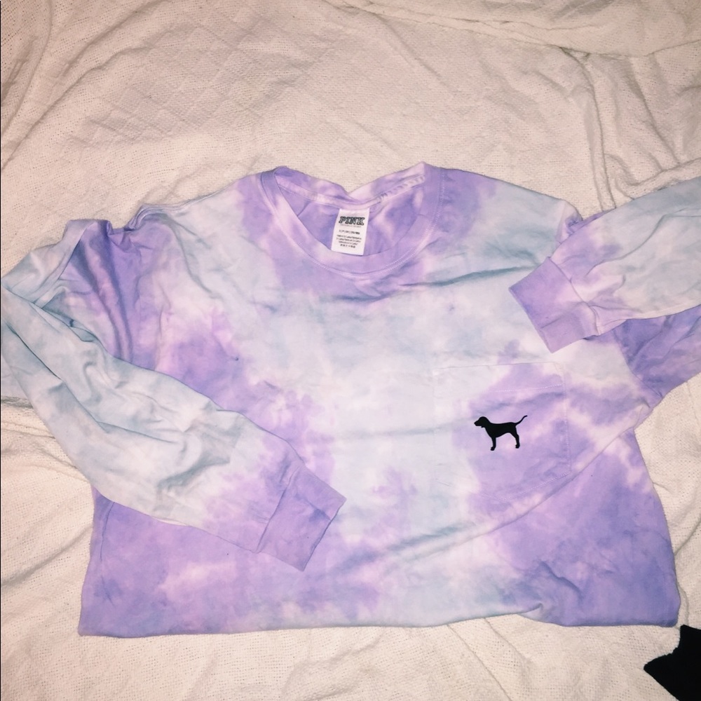 VS PINK long sleeve blue and purple tie dye tee